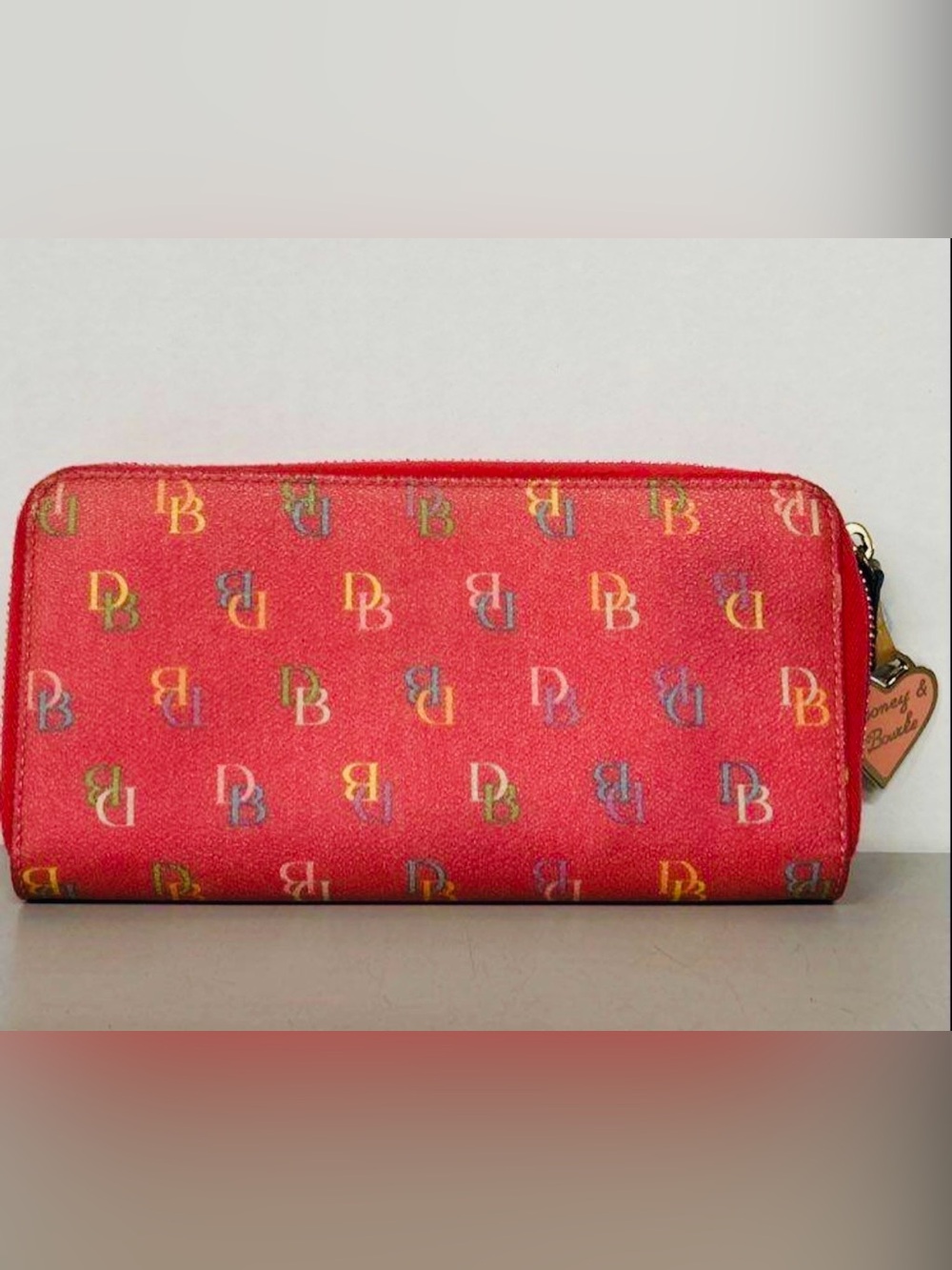 Dooney & Bourke Red Multicolor DB Logo Zip Wallet